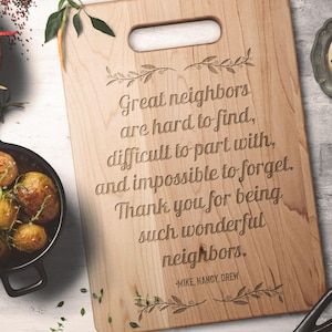 Cadeau pour les voisins qui déménagent, Cadeau de départ, Voisins qui partent, Planche à découper personnalisée pour amis de la famille, Cadeau de Noël pour voisin unique