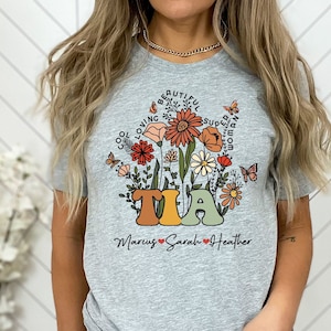 Custom Tia Shirt With Kids Names Mother&#39;s Day Gift Tia Wildflowers TShirt Aunt Definition Shirt Personalized Tees Tia to Be Gift