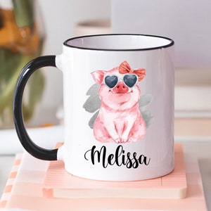 Mug cochon pour femme l Idée cadeau mignon pour amoureux des cochons l Pour un anniversaire, Noël, cadeau de remerciement l Nom personnalisé + emballage cadeau gratuit