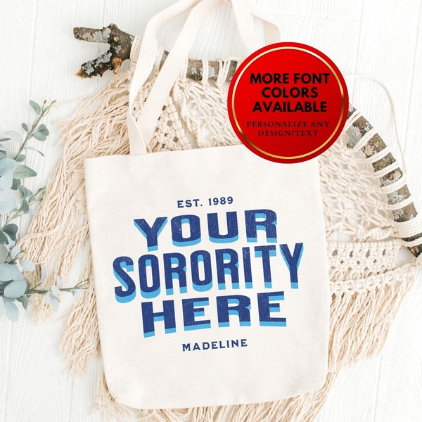 Custom Initiation Gift Sorority Bid Day Tote Bag Big Little Gift Shadow Monogram Name Sorority Campus College Personalized Tote Bag For Her