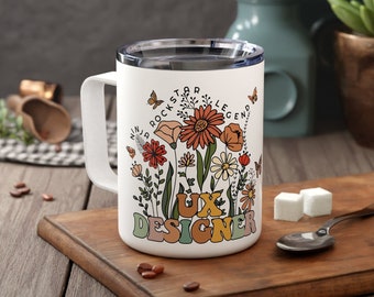 UX Designer Travel Mug: Personalized Floral Coffee Cup