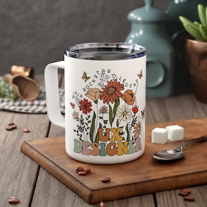 UX Design Travel Mug for Women Personalized UX Designer Mug Graphic Designer Gifts for Her Custom Wildflower Coffee Cup UI Gift Mug