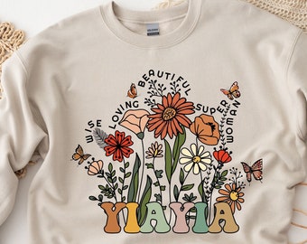 Yiayia Gift Sweatshirt Wildflower Sweater Grandma Encouragement TShirt New Grandmother Custom Hoodie from Grandchildren Yiayia To Be Shirt