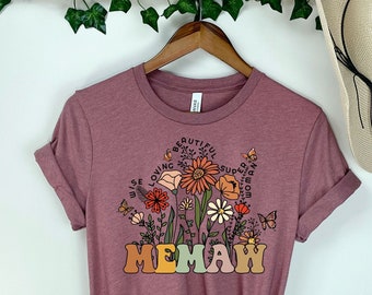 Custom Memaw Shirt With Grandkids Names Mother's Day Gift Memaw Wildflowers TShirt Grandmas Garden Shirt Personalized Floral Tees Memaw Gift