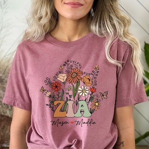 Custom Zia Shirt With Kids Names Mother&#39;s Day Gift Aunt Wildflowers TShirt Auntie Definition Shirt Personalized Tees Zia to Be Gift