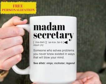 Frau Sekretärin personalisierte Tasse, lustiges Geschenk für Apotheker, Büroangestellte, Sekretärin, Mitarbeiter, Lehrer, Krankenhaus, Schultasse, kundenspezifische Keramikkaffeetasse
