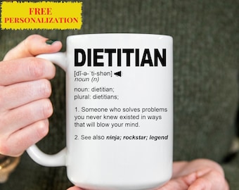 Caneca de presente de nutricionista registrada para mulheres e homens, presente para nutricionista, futuro nutricionista, caneca de café de cerâmica personalizada com nome