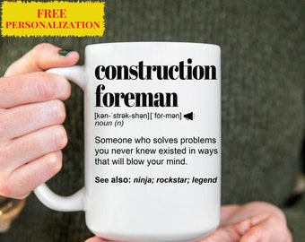 Tasse drôle de contremaître de construction, cadeau personnalisé