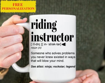 Taza divertida de regalo para instructor de equitación para mujeres y hombres, para cumpleaños, agradecimiento, taza de café personalizada con nombre.
