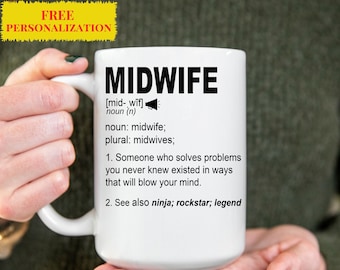 Cadeau verloskundige, cadeau thuisgeboorte, waarderingscadeau voor haar, gepersonaliseerde keramische koffiemok aangepaste naam