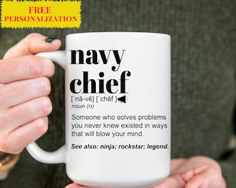 Personalized NAVY CHIEF Gift Mug For Birthday, Christmas, Appreciation Gift l Custom Name Travel Coffee Cup for Men Women