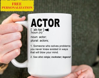 Thespian acteur cadeaumok l voor verjaardag, waardering, kerstcadeau l stem, theater, aspirant-acteur l gepersonaliseerde aangepaste naam koffiemok