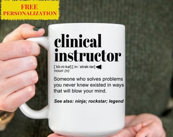 Taza de regalo para instructor clínico para mujeres y hombres, para cumpleaños, agradecimiento, regalo de agradecimiento, una taza de café con nombre personalizado