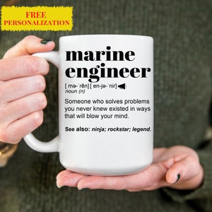 Grappige MARINE ENGINEER-cadeaumok voor mannen en vrouwen l voor verjaardag, waardering, bedankje, een gepersonaliseerde koffiemok met aangepaste naam