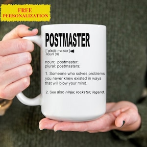 Divertida taza de regalo de POSTMASTER para hombres y mujeres. Para cumpleaños, agradecimiento, regalo de agradecimiento, una taza de café con nombre personalizado