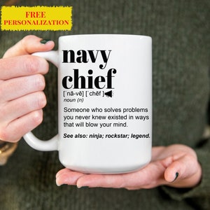 Taza de regalo personalizada de NAVY CHIEF para cumpleaños, Navidad y agradecimiento. Taza de café de viaje con nombre personalizado para hombres y mujeres.