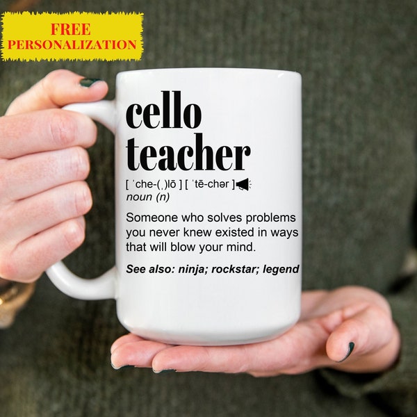 Grappige cello leraar cadeau mok l gepersonaliseerde koffiekopje voor mannen en vrouwen l voor verjaardag, waardering, bedankje l gratis geschenkverpakking