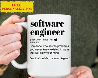 Taza divertida de ingeniero de software para hombres y mujeres, ideal para cumpleaños, agradecimientos y café con nombre personalizado.