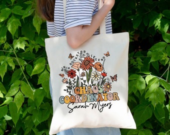 Administratief professionals dagcadeau aangepaste canvas draagtas wilde bloemen vrouwen gepersonaliseerde chaos coördinator cadeau assistent bedankt beheerder
