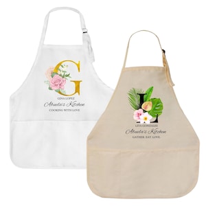 Regalo único para abuela l Delantal personalizado con inicial / Día de la madre, cumpleaños, regalo de Navidad para ella l Delantal floral l Cocina personalizada para abuela