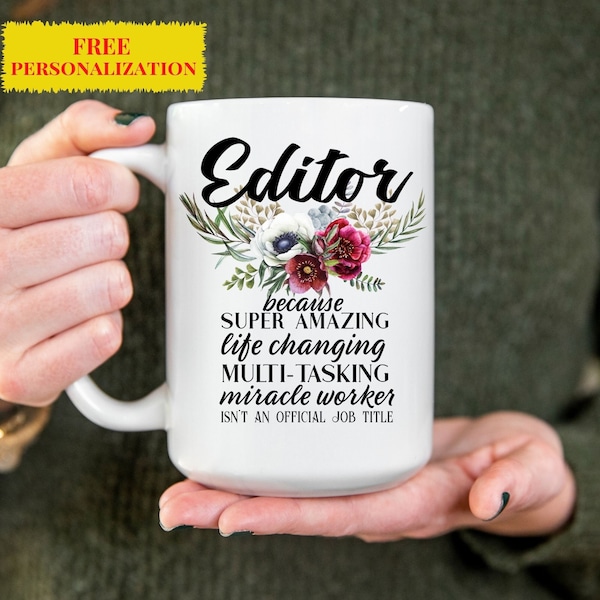 Personalized Editor Gift for Women l Writer, Film, Video Editor Gifts l Thank You, Appreciation, Birthday, Christmas l Custom Name Cup