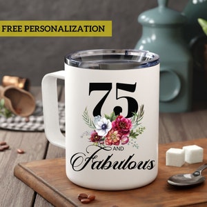 Custom 75th Birthday Gift Mug for Women l For Mom, Mother, Grandma, Great Grandma, Friend l Floral Monogram Name with Gift Wrapping Options