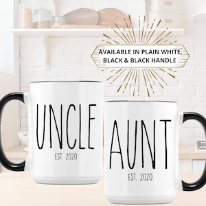 New Aunt, Uncle Announcement Mug Set l Promoted to Aunt, Uncle l  Sister, Brother Gift l Baby Shower l Custom Name w/ Gift Wrapping Options