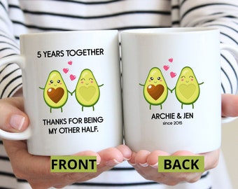 Personalisierte 5. Jahrestag Tasse l Fünf Jahre, fünftes Jahr Geschenkidee l Meine andere Hälfte Avocado Tasse l für Mann, Frau, Freund, Freundin