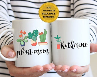 Tazza da caffè personalizzata con nome Plant Mom: tazza in ceramica con nome personalizzato