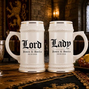 Jarra de cerveza personalizada para boda medieval - Taza personalizada para novios, regalo de pareja estilo cottagecore de fantasía, taza renacentista, para él y para ella