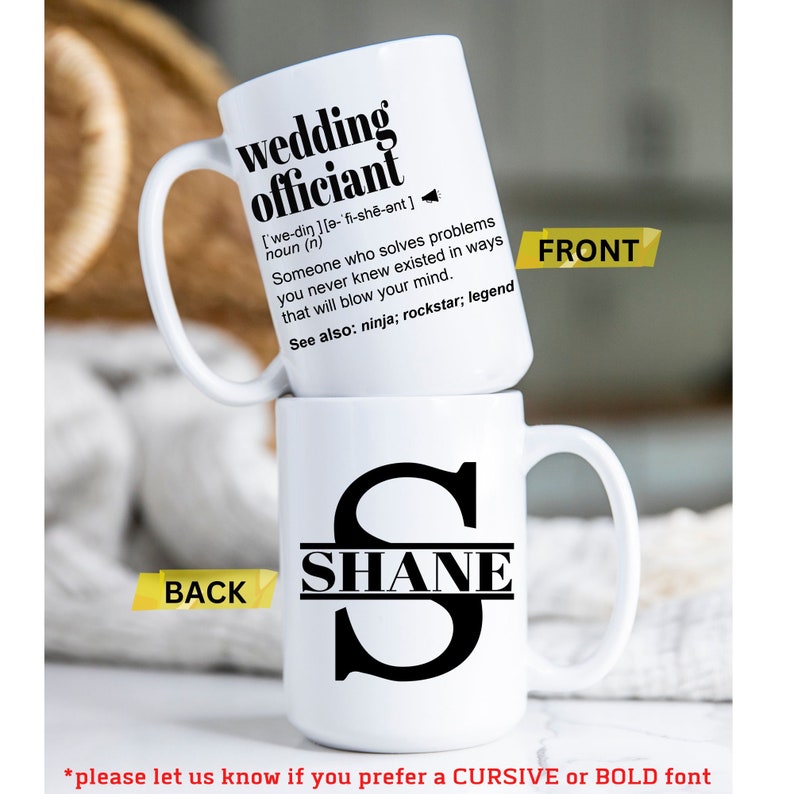 Wedding Officiant - Minister Gift Mug, Appreciation, Thank You Gift, A Personalized Custom Name Coffee Mug image 3