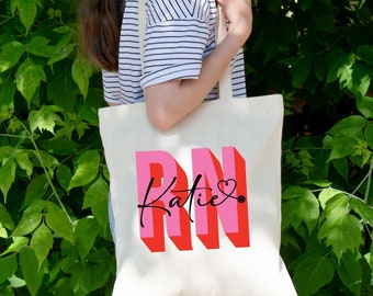 Custom Nurse Tote Bag RN Tote Personalized Shadow Monogram Reusable Bag Registered Nurse Gift Nursing Student LPN Nurse CNA Graduation