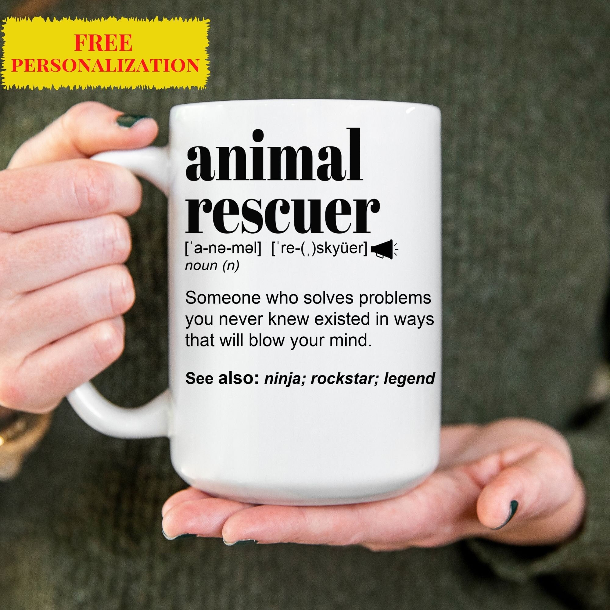 Funny ANIMAL RESCUER Gift Mug l For Women and Men l Appreciation, Birthday, Christmas Gift l Personalized Custom Name Coffee Cup