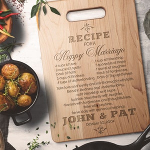 Personalized 25th Wedding Anniversary Cutting Board Gift l Recipe for Happy Marriage l Unique Gift For Husband, Wife, Parents, Grandparents