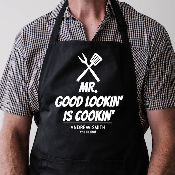 Apron for Men - Mr. Good Looking is Cooking - Personalized Men Birthday  Gifts Apron with Pockets