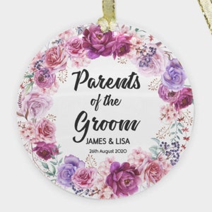 Personalized Parents of the Groom Wedding Gift Ornament, Thank You Gift from Bride & Groom, Mother and Father of the Groom Porcelain