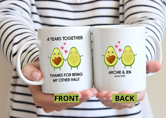 Personalized 4th Anniversary Mug l Four Years, Fourth Year Gift Idea l My Other Half Avocado Mug l For Husband, Wife, Boyfriend, Girlfriend