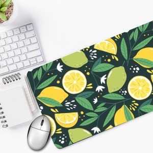 Citrus Lemon Fruit Pattern Desk Mat l Home office Desk Pad l Custom Desk Mat l Extra Large Desk Pad l Personalized Office Desk Accessories