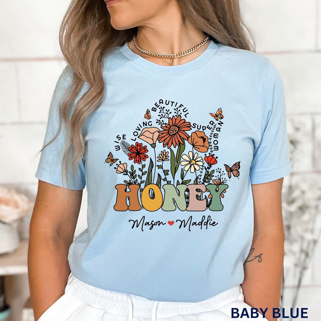 Personalized Honey Floral T-shirt, Grandkids Names, Mother's Day