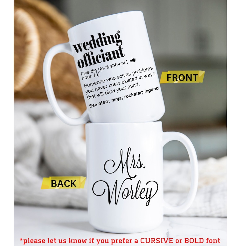 Wedding Officiant - Minister Gift Mug, Appreciation, Thank You Gift, A Personalized Custom Name Coffee Mug image 4