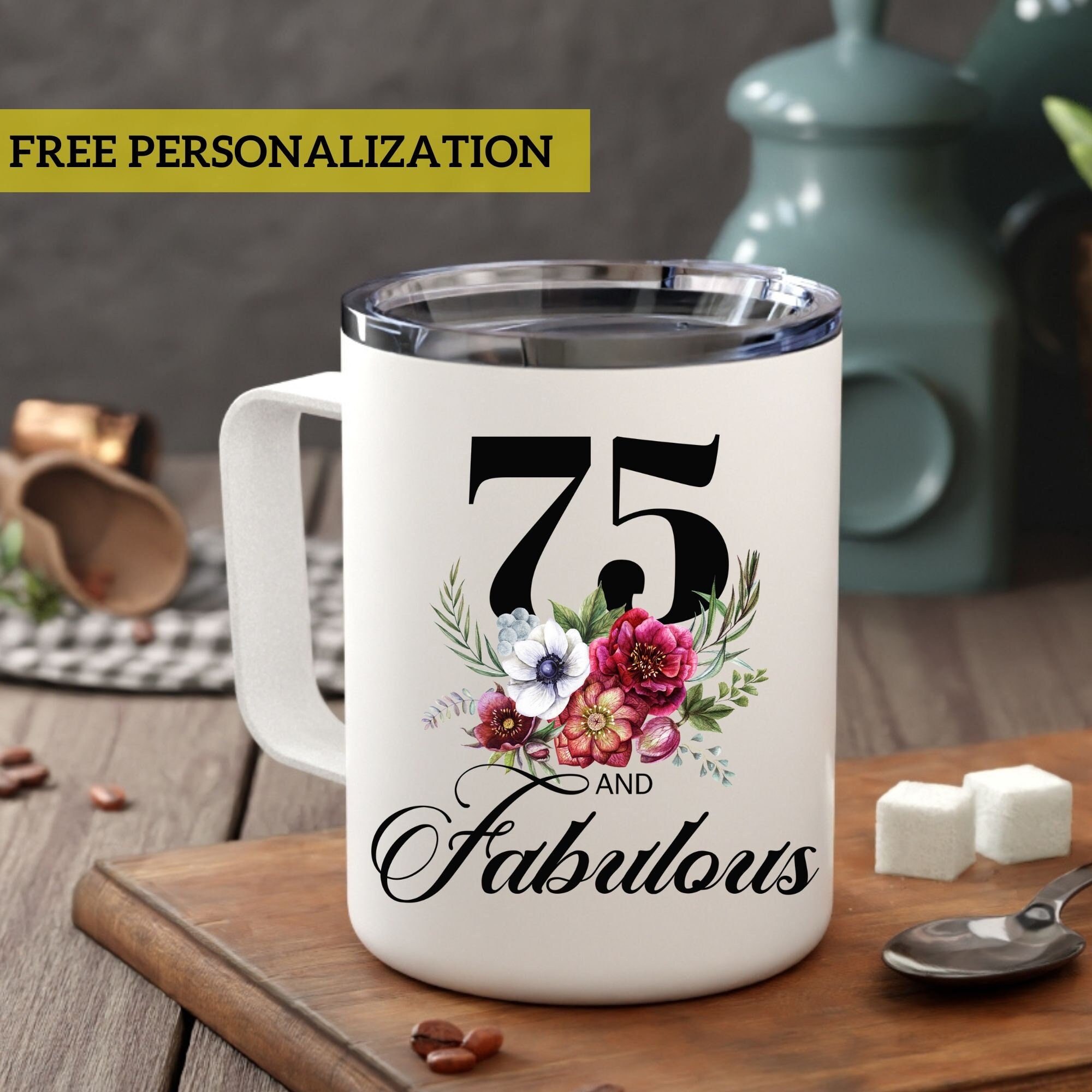 Tazza Regalo 75° Compleanno Donna: 330ml In Ceramica Con Scritta 75 Anni E Anno 1950 - Idea Simpatica Per Festa