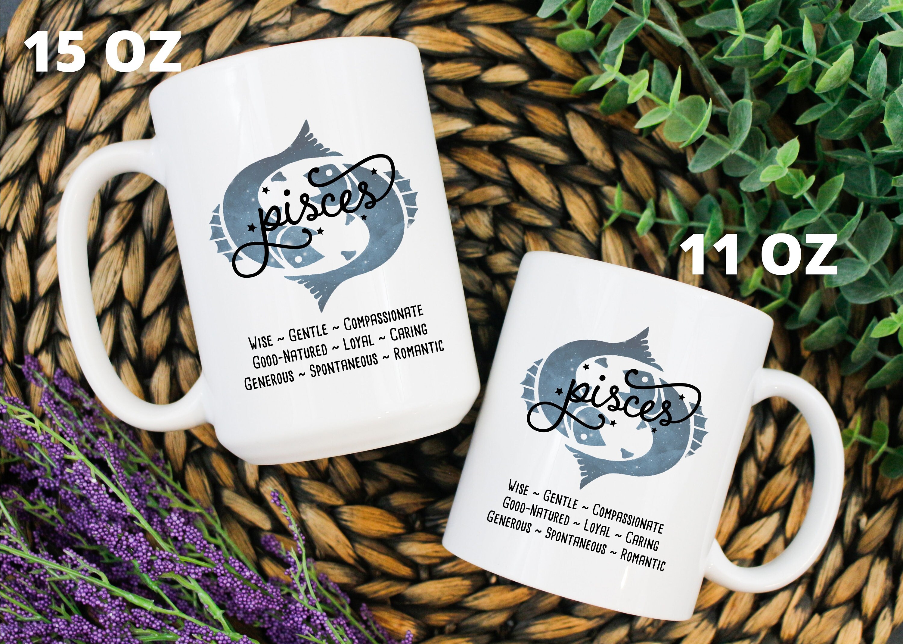 Tazza con segno zodiacale Pesci | Tazza da caffè personalizzata con astrologia | Tazza con oroscopo, costellazione e segno zodiacale | Compleanno Pesci | Confezione regalo/biglietto omaggio - Italia