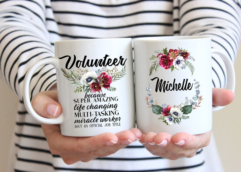 Personalized Volunteer Gift for Women L Custom Name Floral Cup Etsy