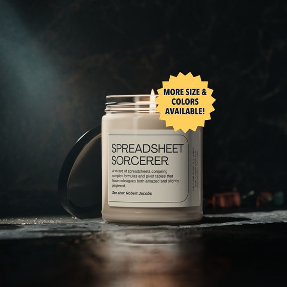 Spreadsheet Sorcerer Funny Office Candle for Coworker Work Friend Boss Personalized Candle Best Employee Appreciation Corporate Gag Gifts