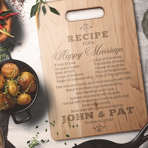 Personalized 14th Wedding Anniversary Cutting Board Gift l Recipe for Happy Marriage l For Husband, Wife, Parents, Housewarming Gift