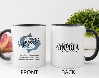 Mug Zodiac Signe Poissons - 325 Ml - Céramique Blanche - Personnalisé - Fabriqué En France