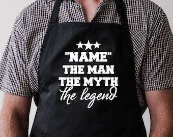 Men's Apron l The Man, Myth, Legend l Custom Kitchen Apron for Men l Christmas, Birthday Gift for Dad, Husband, Host l Apron w/ Pockets