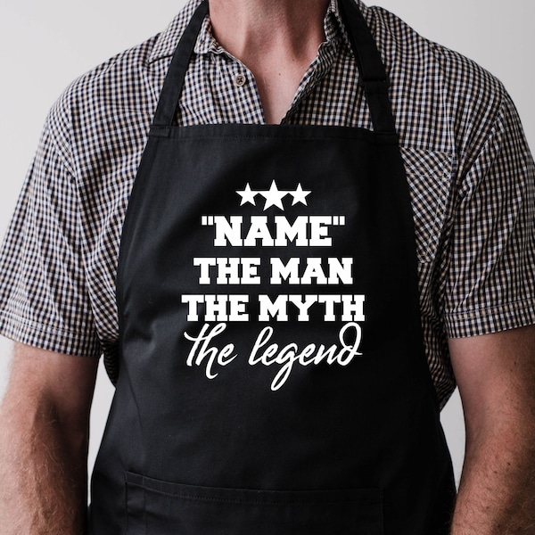 Men's Apron l The Man, Myth, Legend l Custom Kitchen Apron for Men l Christmas, Birthday Gift for Dad, Husband, Host l Apron w/ Pockets