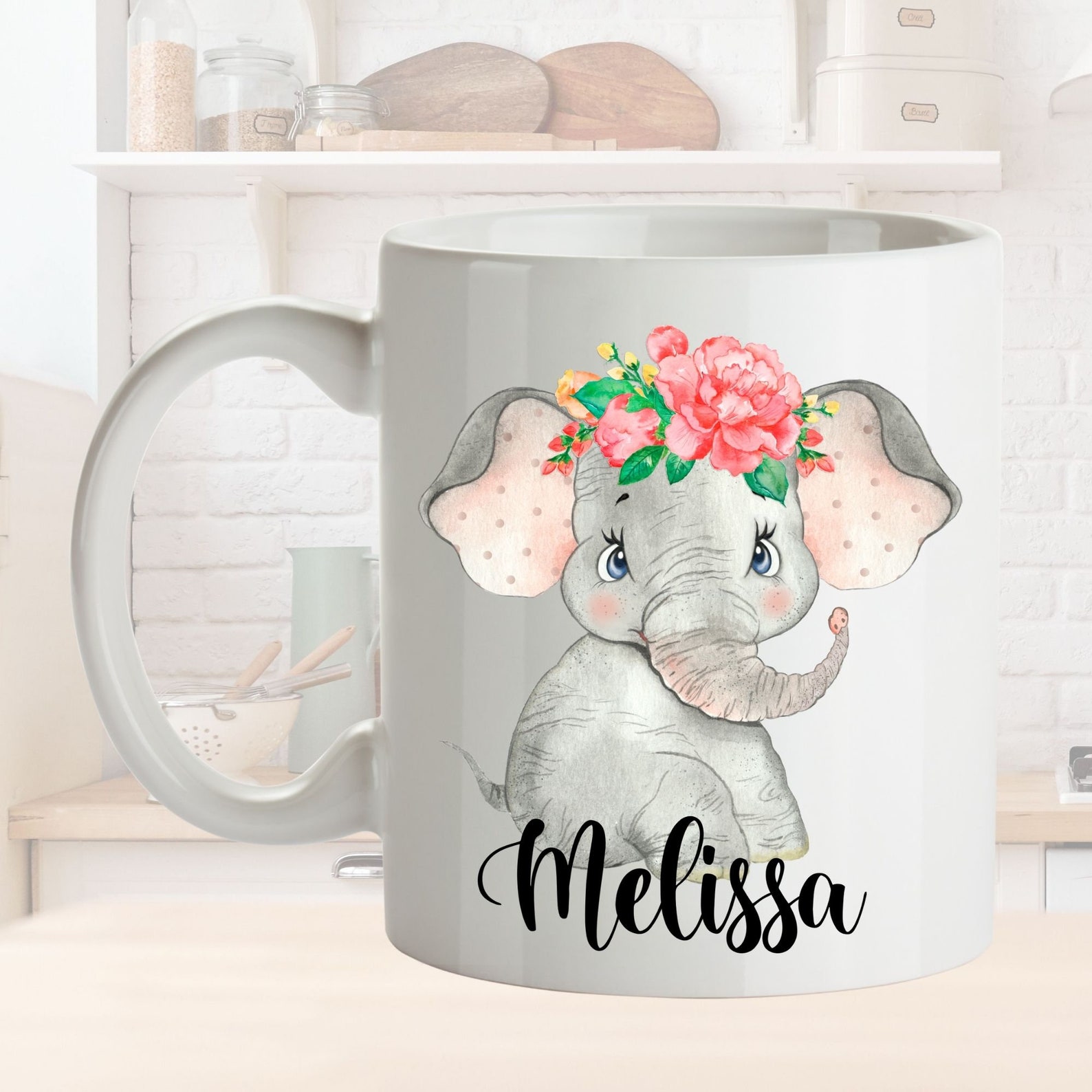 Custom Elephant Cup l Floral Elephant Gift for Women l For Etsy