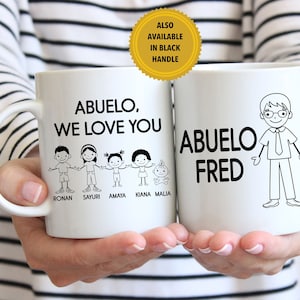 Unique Abuelo, Abuelito l Spanish Grandfather Gift Mug l Personalized Stick Figure Family l Fathers Day Gift from Grandkids l Custom Cup